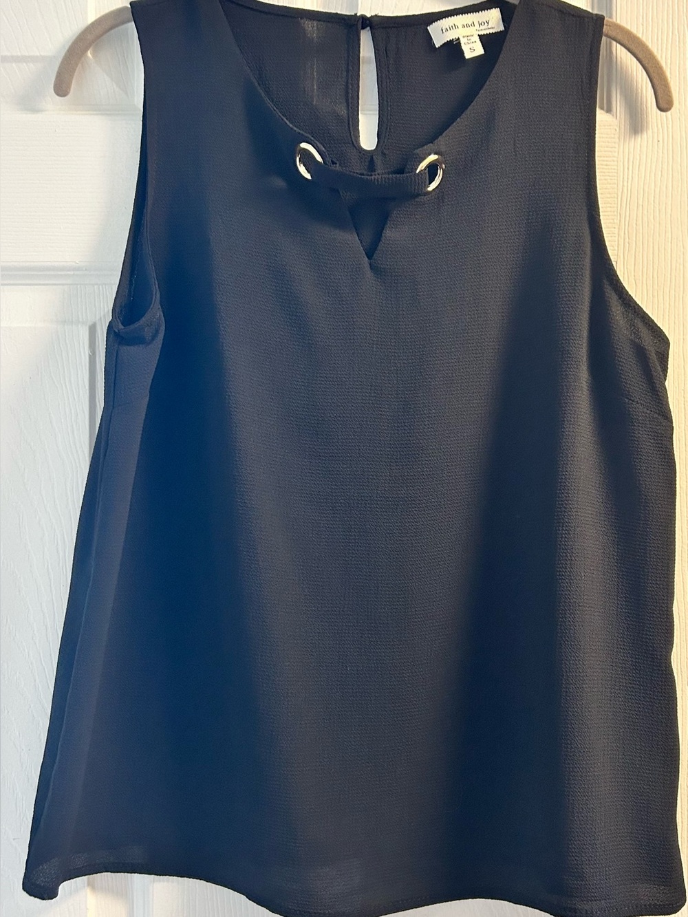 Faith and Joy black cable knit Sleeveless Grommet-Accent Camisole. Flowing